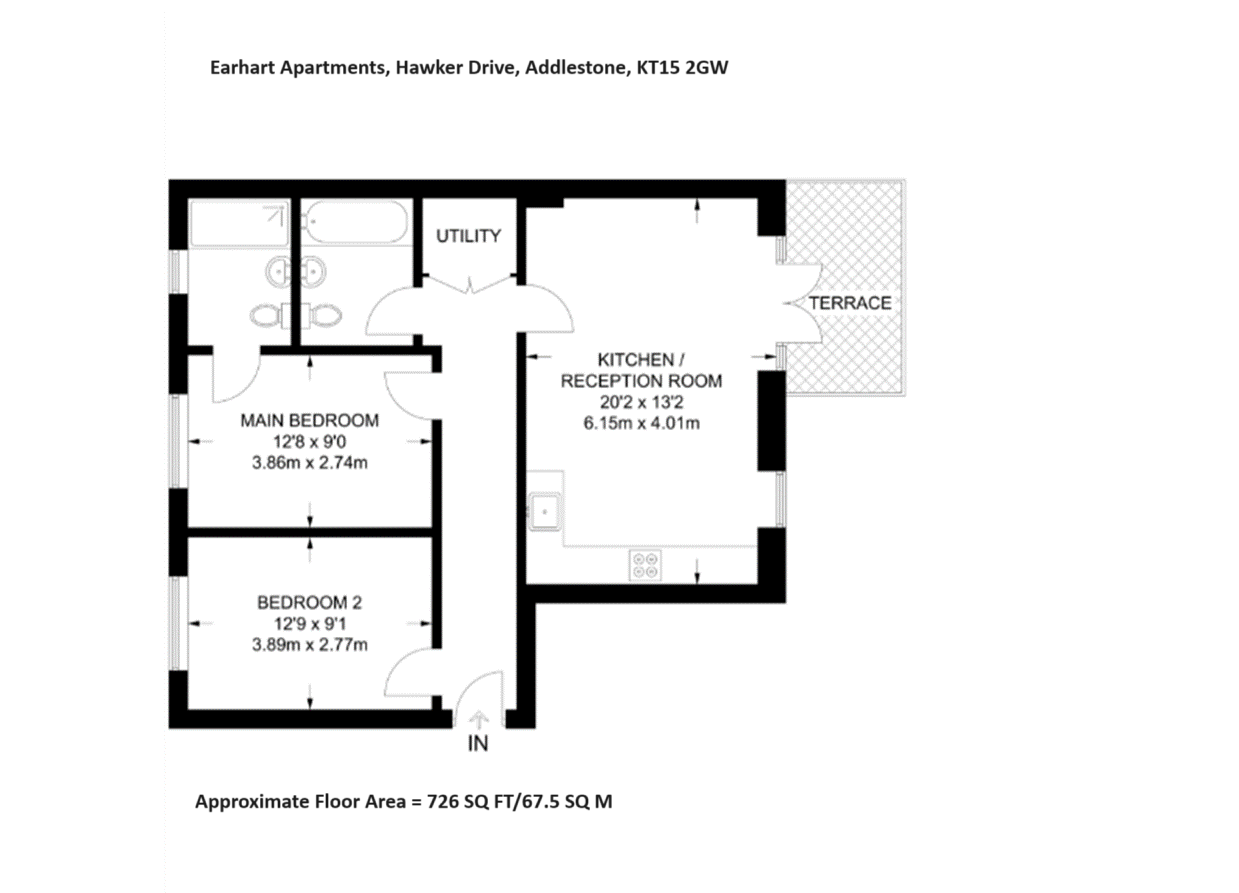 2 bed flat for sale, Addlestone - Property floorplan