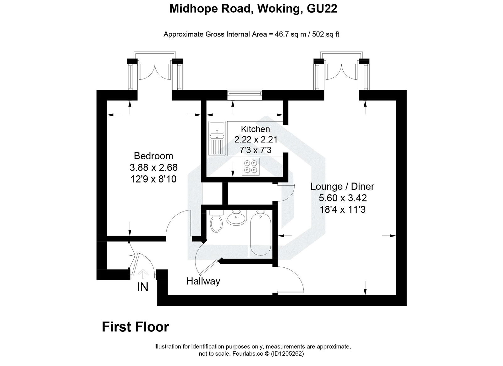 1 bed apartment to rent in Midhope Road, Woking - Property floorplan