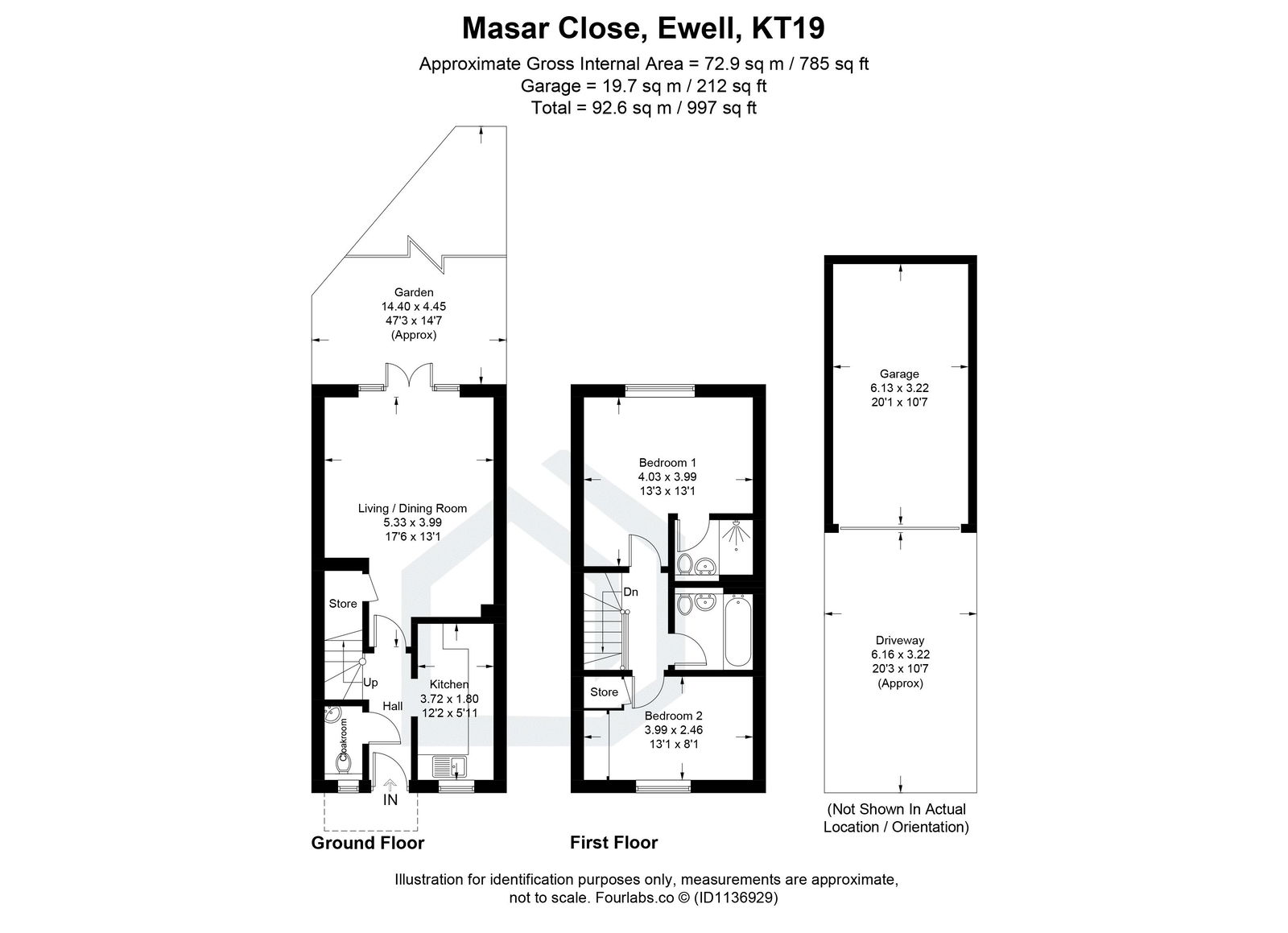 2 bed terraced house for sale, Ewell - Property floorplan