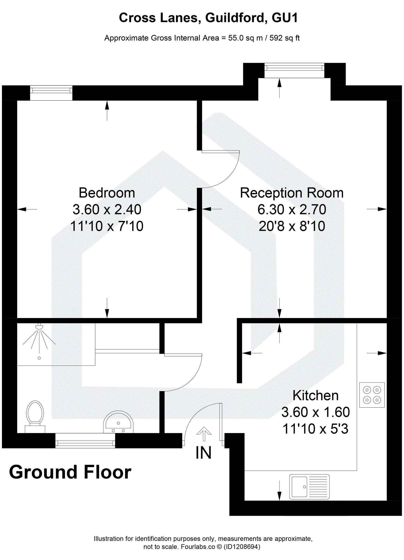 1 bed flat to rent in Cross Lanes, Guildford - Property floorplan