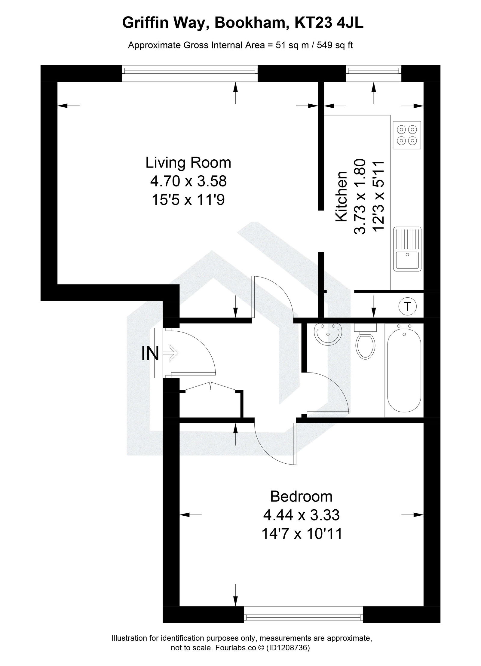 1 bed flat to rent in Griffin Way, Leatherhead - Property floorplan