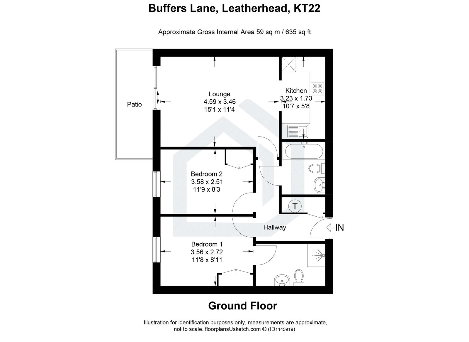 2 bed flat for sale in Buffers Lane, Leatherhead - Property floorplan