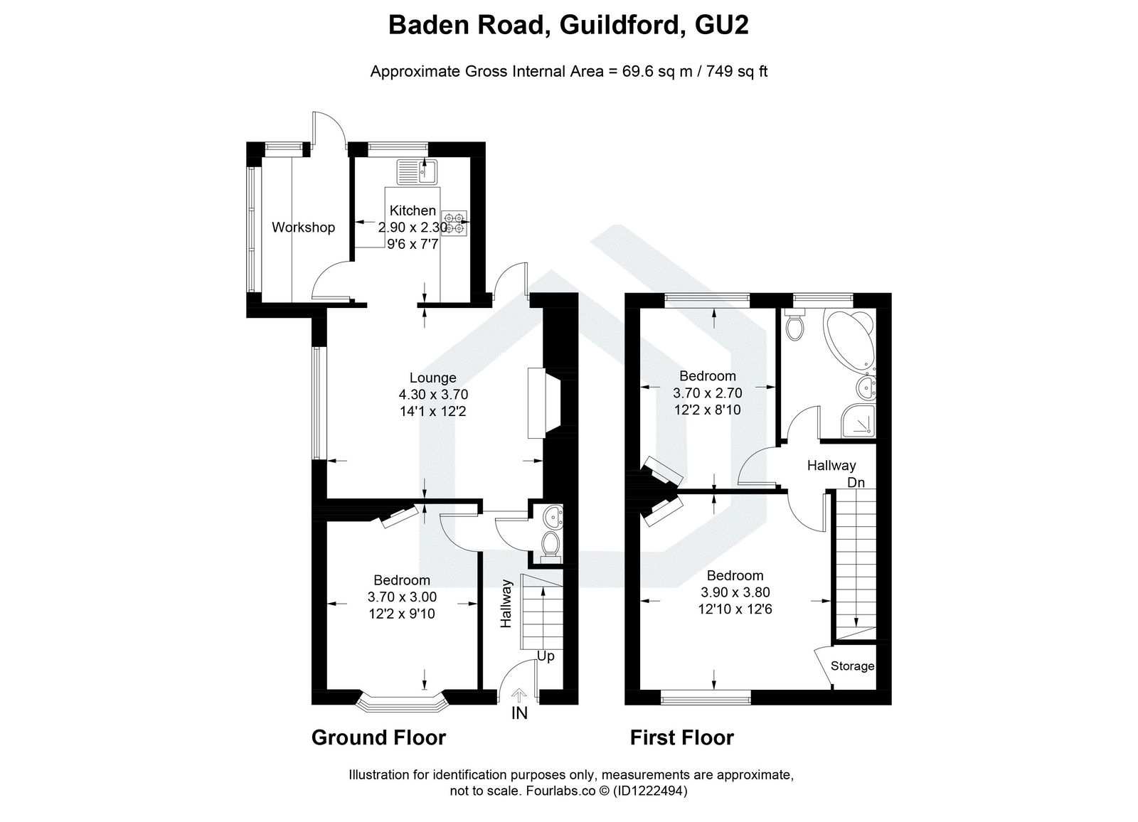 3 bed semi-detached house to rent in Baden Road, Guildford - Property floorplan