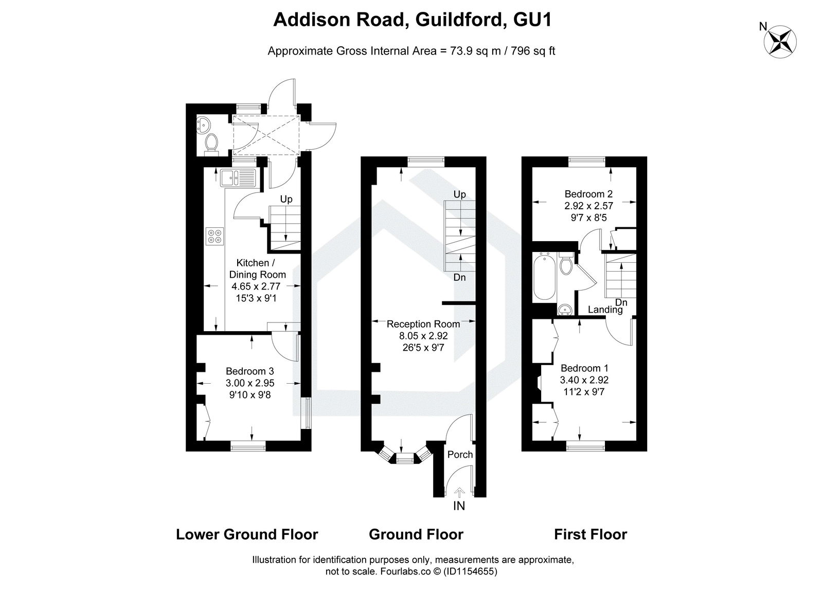 3 bed end of terrace house for sale in Addison Road, Guildford - Property floorplan