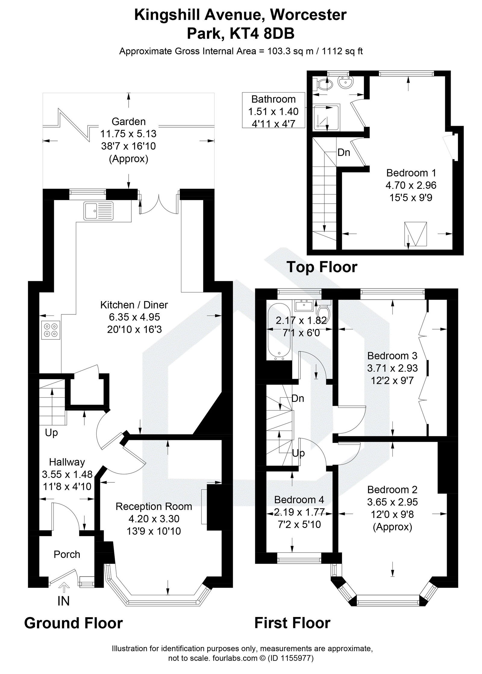 4 bed terraced house for sale in Kingshill Avenue, Worcester Park - Property floorplan