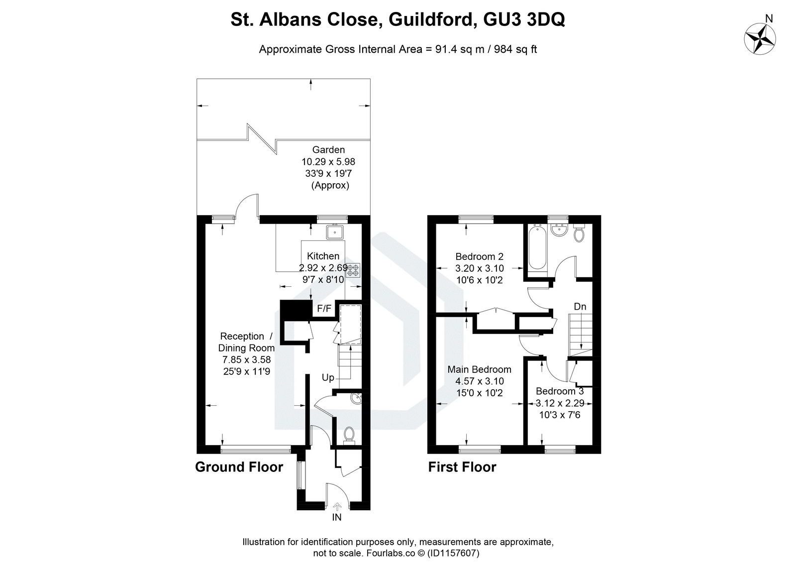 3 bed terraced house for sale in St. Albans Close, Guildford - Property floorplan