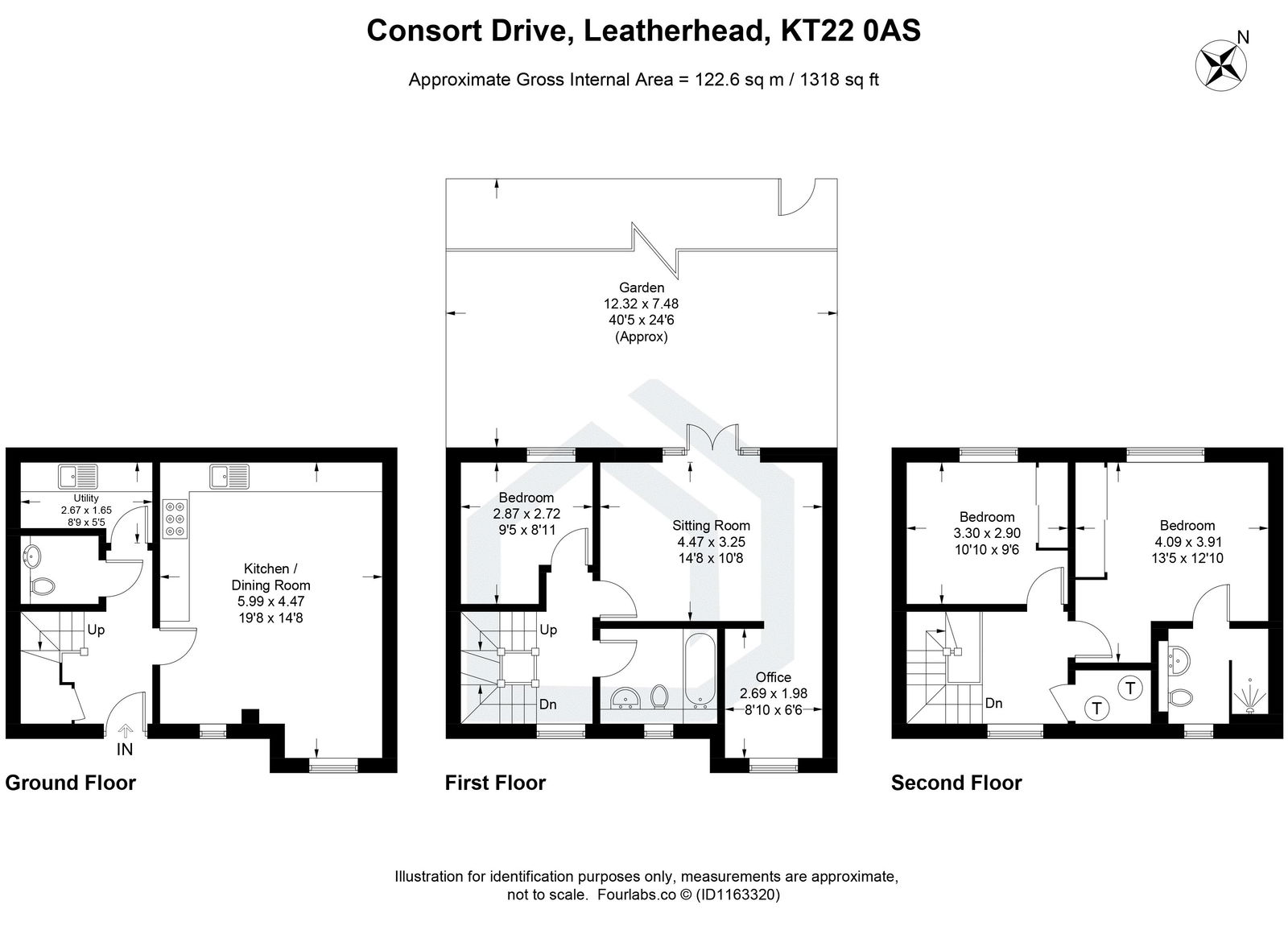 3 bed town house for sale, Leatherhead - Property floorplan