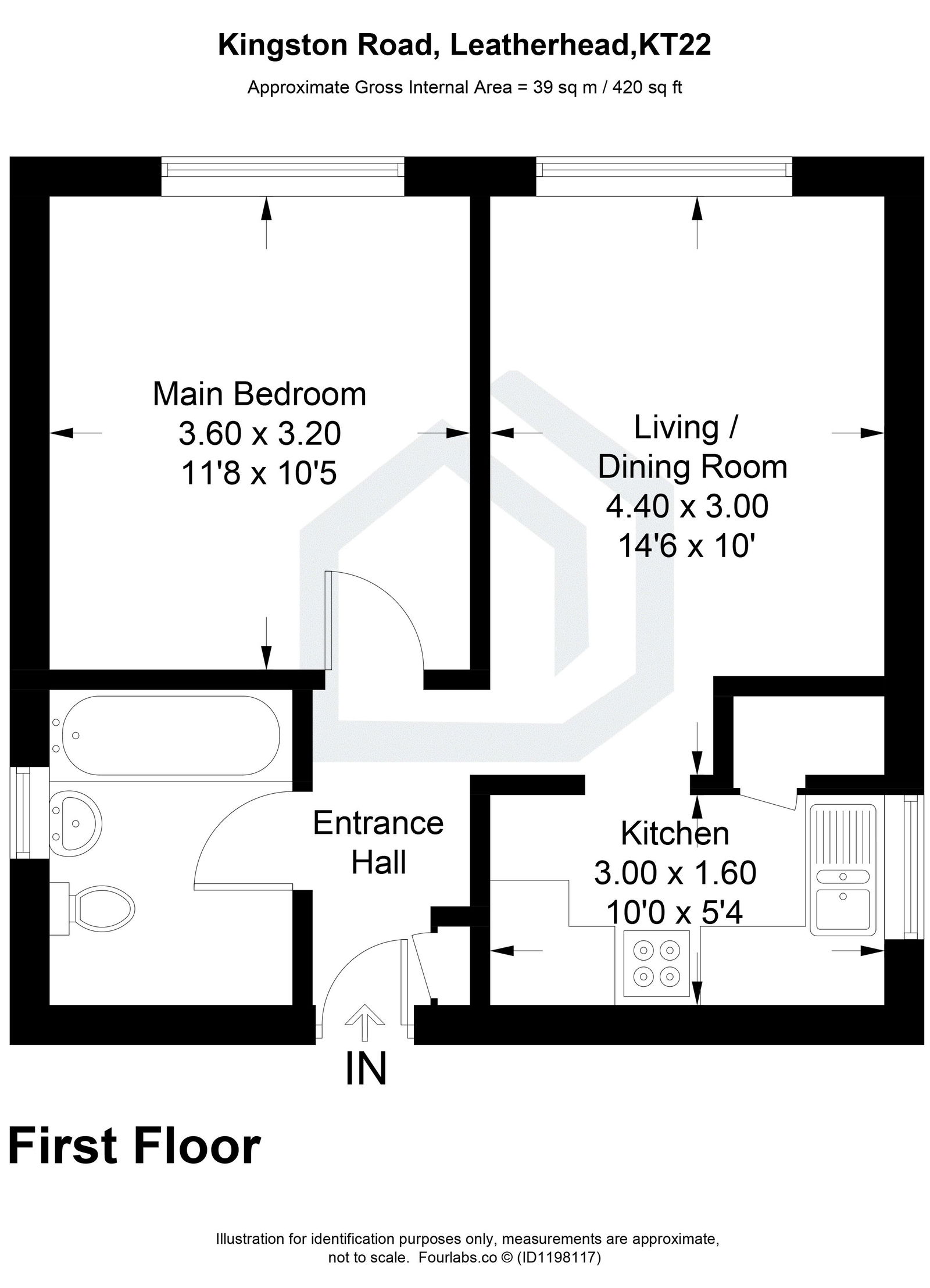 1 bed flat for sale in Kingston Road, Leatherhead - Property floorplan