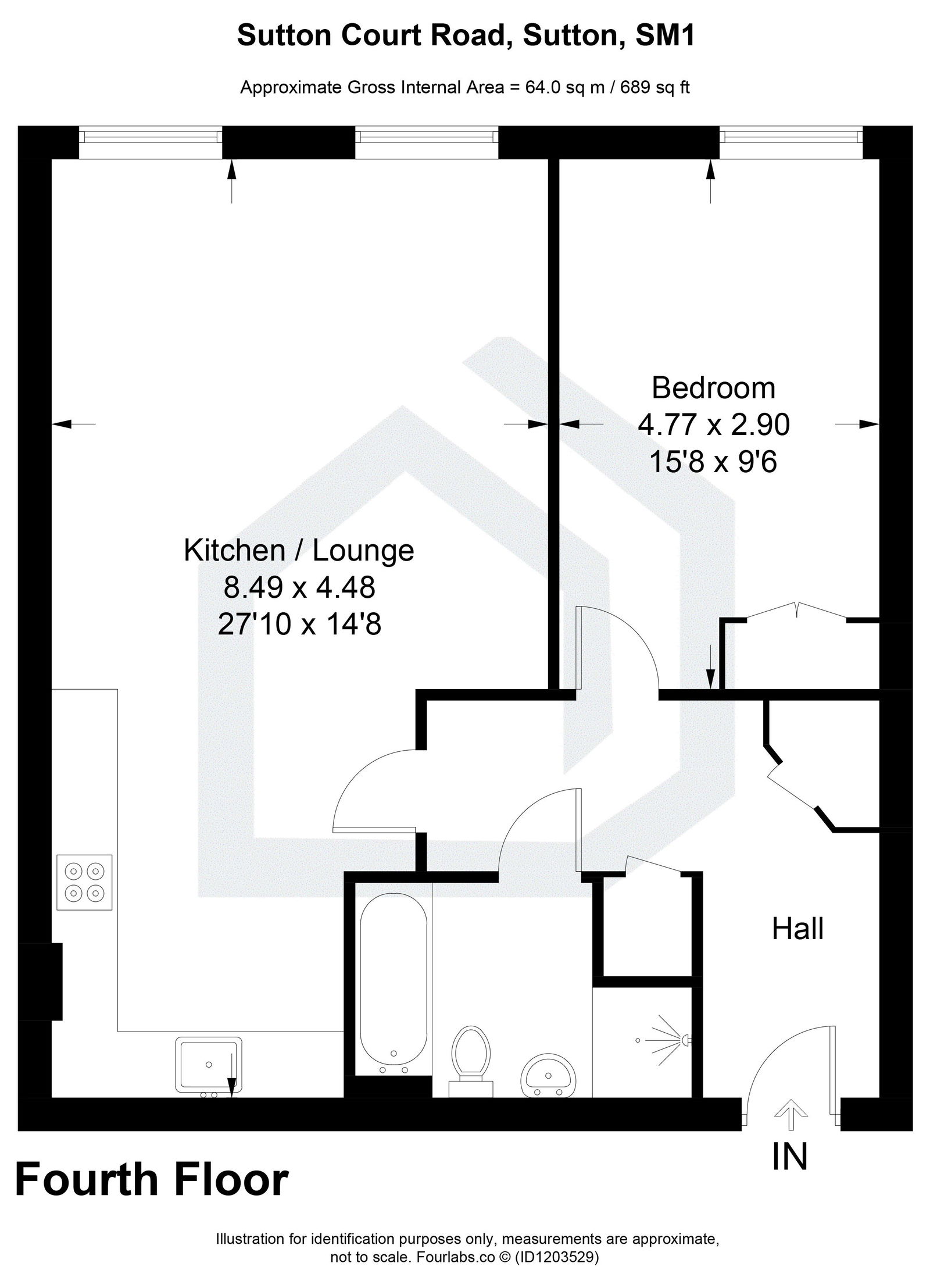 1 bed flat for sale in Sutton Court Road, Sutton - Property floorplan