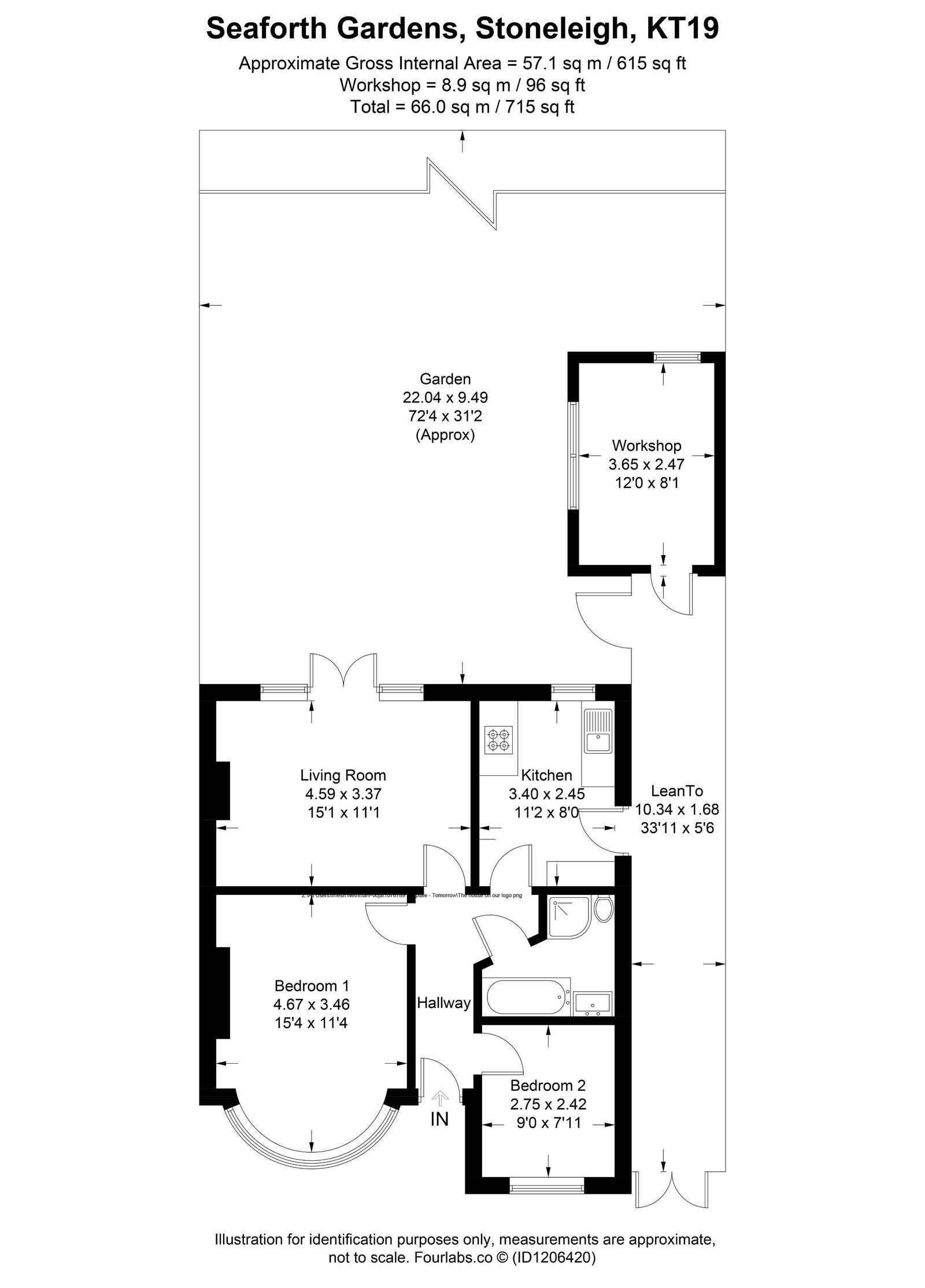 2 bed semi-detached bungalow for sale in Seaforth Gardens, Epsom - Property floorplan