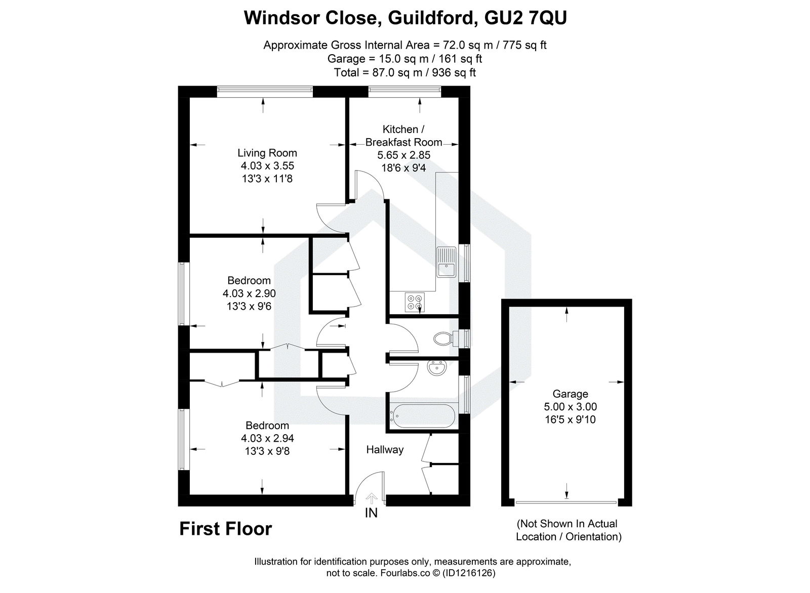 2 bed flat for sale in Windsor Close, Guildford - Property floorplan