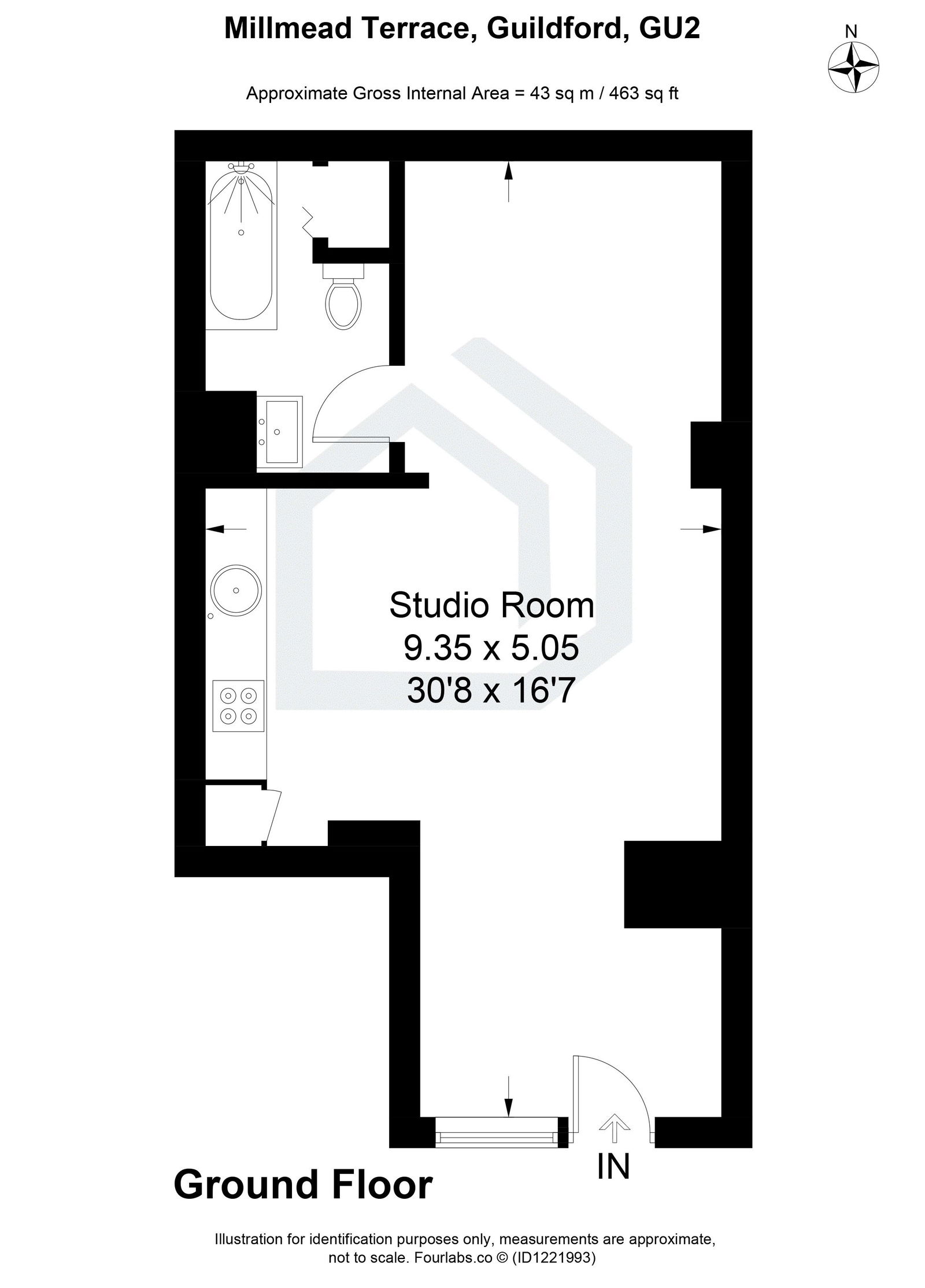 Studio flat for sale in Millmead Terrace, Guildford - Property floorplan