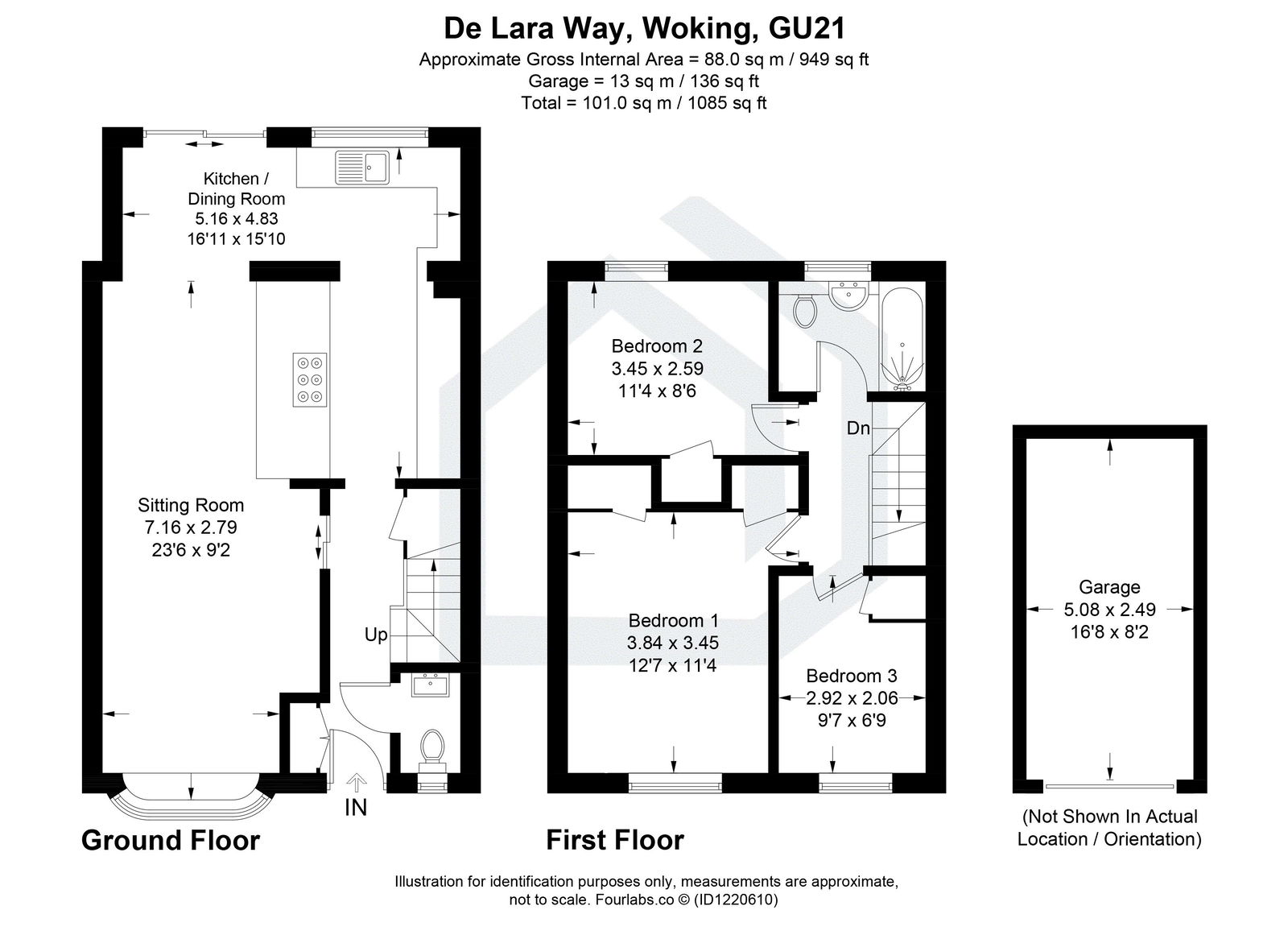 3 bed terraced house for sale in De Lara Way, Woking - Property floorplan