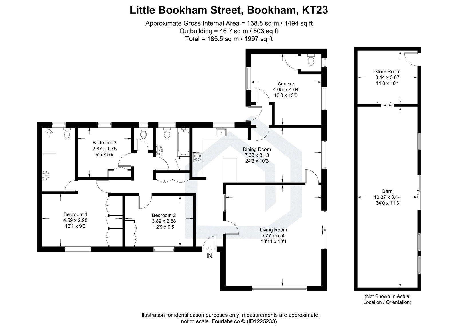 3 bed bungalow for sale in Little Bookham Street, Leatherhead - Property floorplan