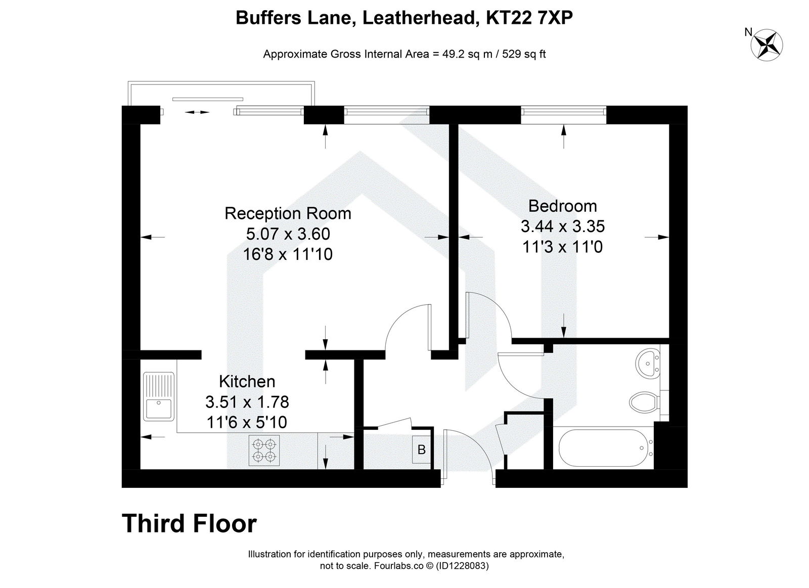 1 bed flat for sale in Buffers Lane, Leatherhead - Property floorplan