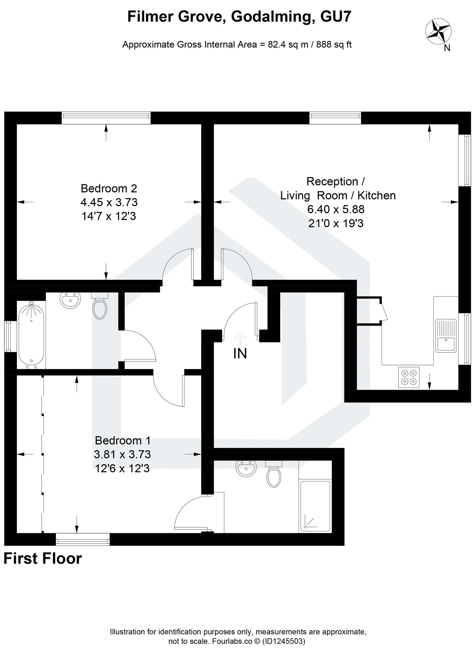 2 bed flat for sale in Filmer Grove, Godalming - Property floorplan