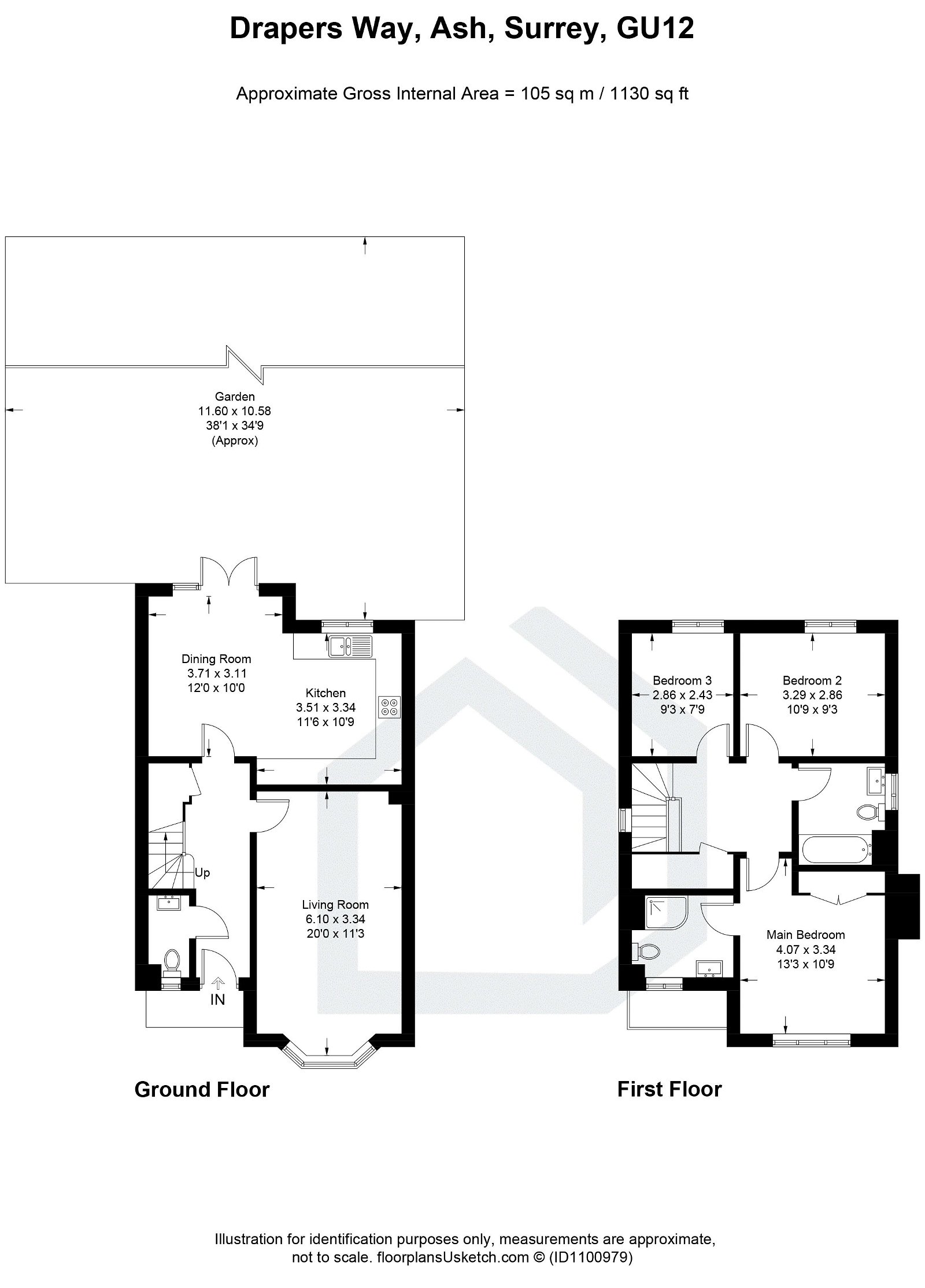 3 bed detached house to rent, Ash - Property floorplan