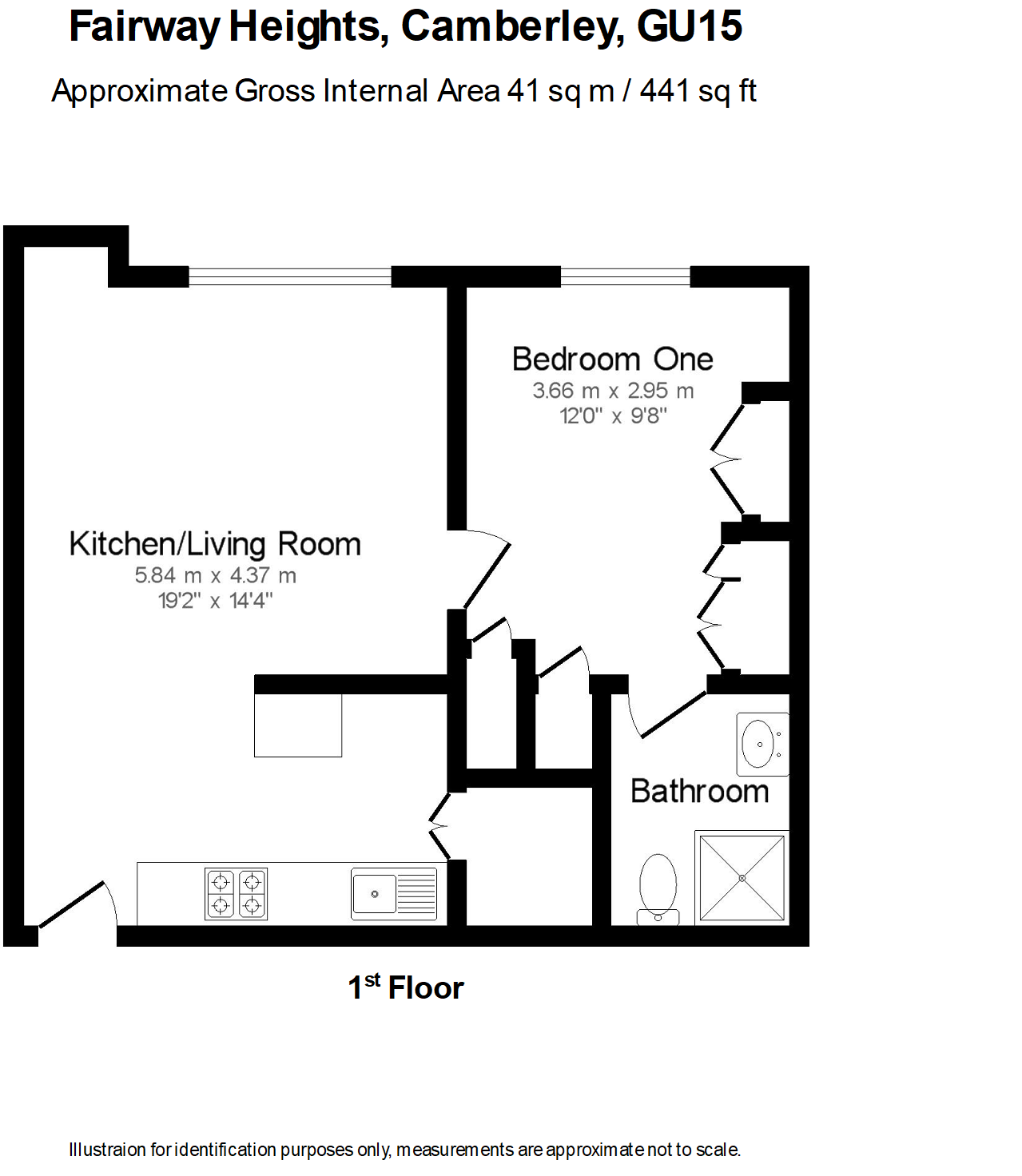 1 bed flat to rent in Fairway Heights, Camberley - Property floorplan