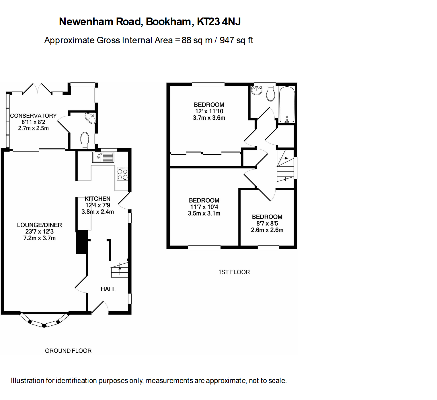 3 bed semi-detached house to rent in Newenham Road, Leatherhead - Property floorplan