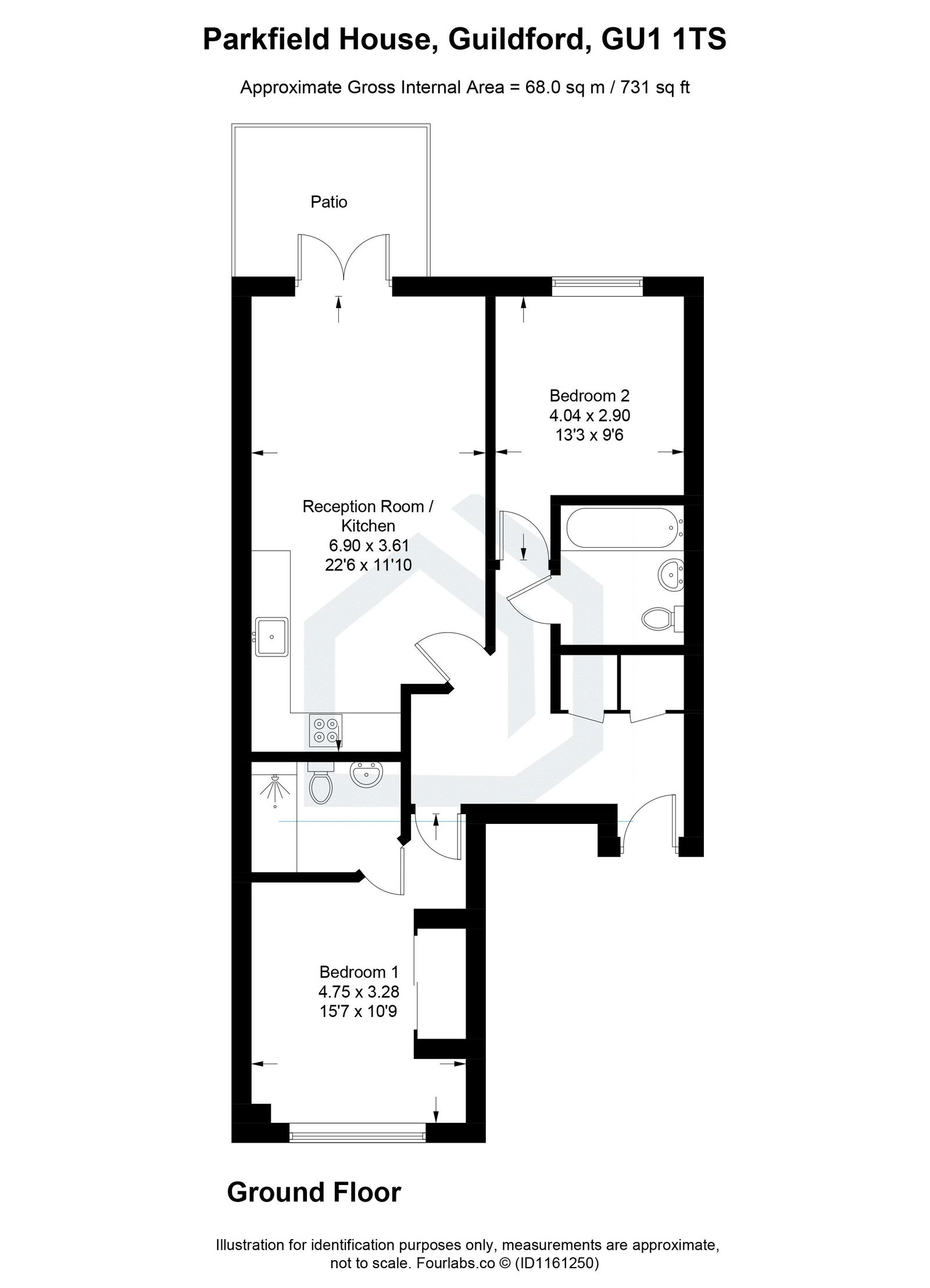 2 bed flat to rent in Lindfield Gardens, Guildford - Property floorplan