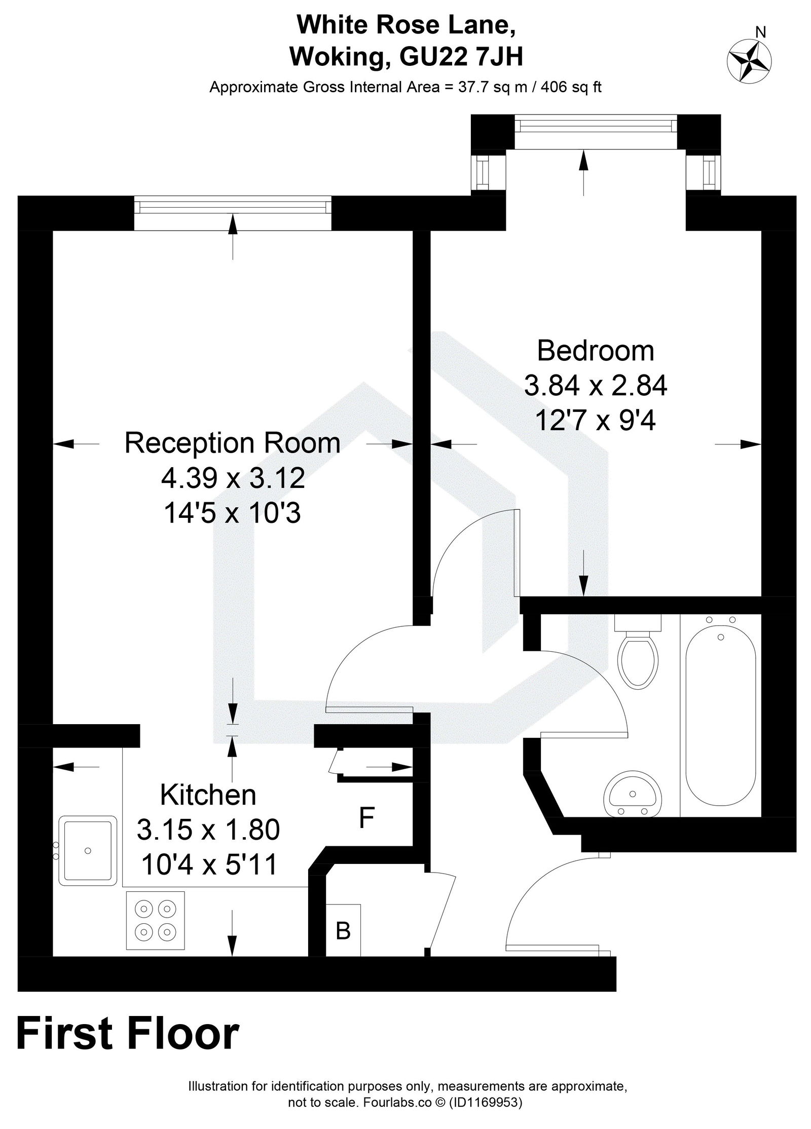 1 bed flat to rent in White Rose Lane, Woking - Property floorplan