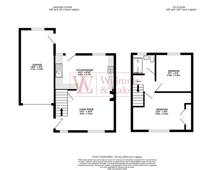 2 bed semi-detached house for sale in Elm Close, Bishop's Stortford - Property floorplan