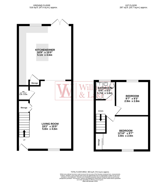 2 bed terraced house for sale in Norfolk Way, Bishop's Stortford - Property floorplan