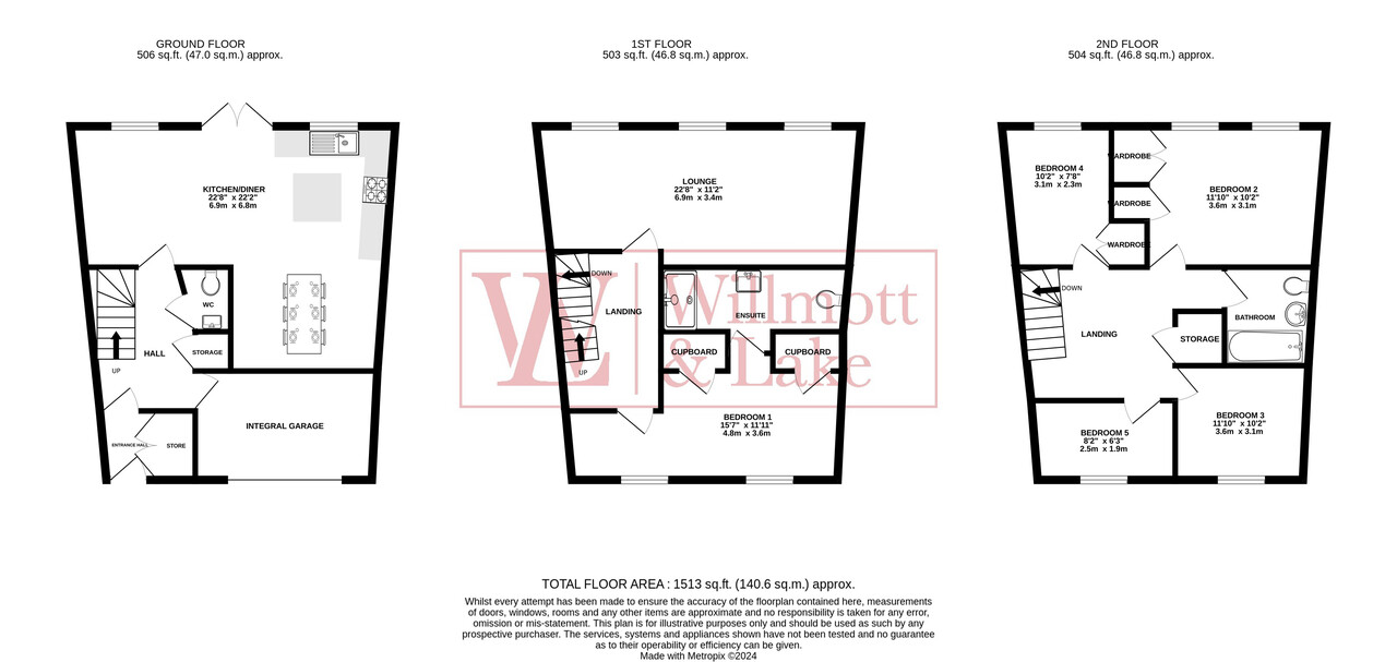 5 bed town house for sale in Malkin Drive, Harlow - Property floorplan