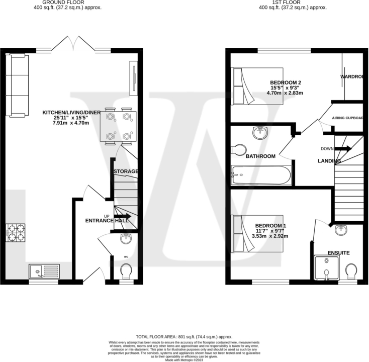 2 bed terraced house to rent in Goodwins Close, Dunmow - Property floorplan