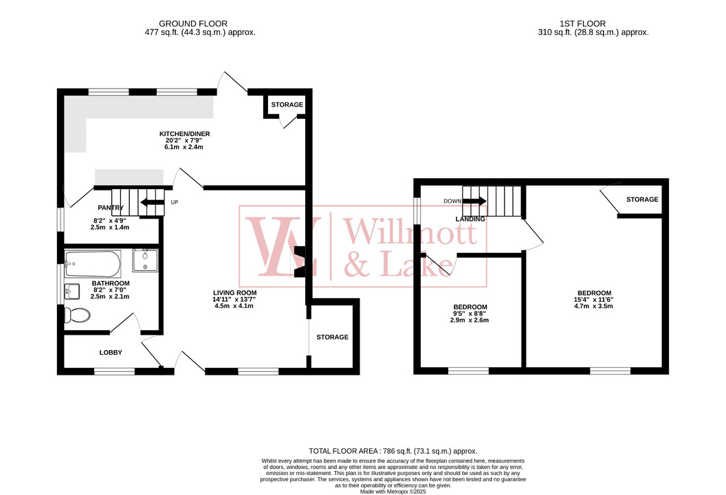 2 bed semi-detached house for sale in Brewers End, Bishop's Stortford - Property floorplan