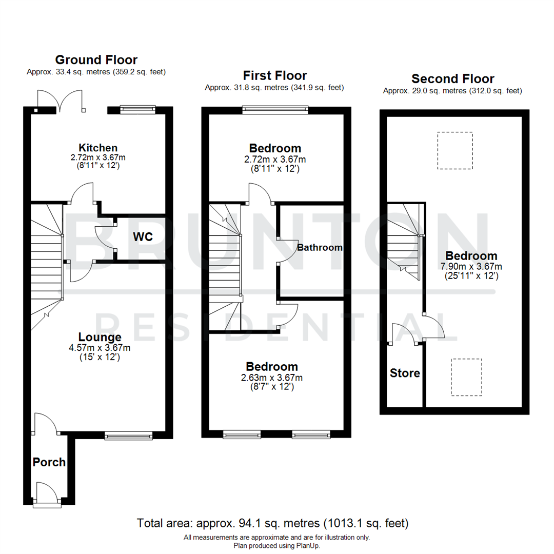 3 bed terraced house for sale in Oasby Close, Cramlington - Property Floorplan