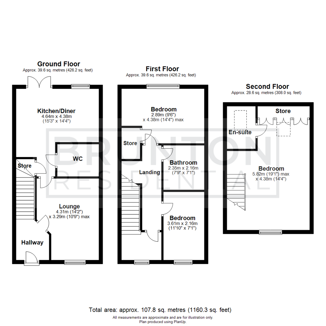 3 bed town house for sale in Poppy Place, Great Park - Property Floorplan
