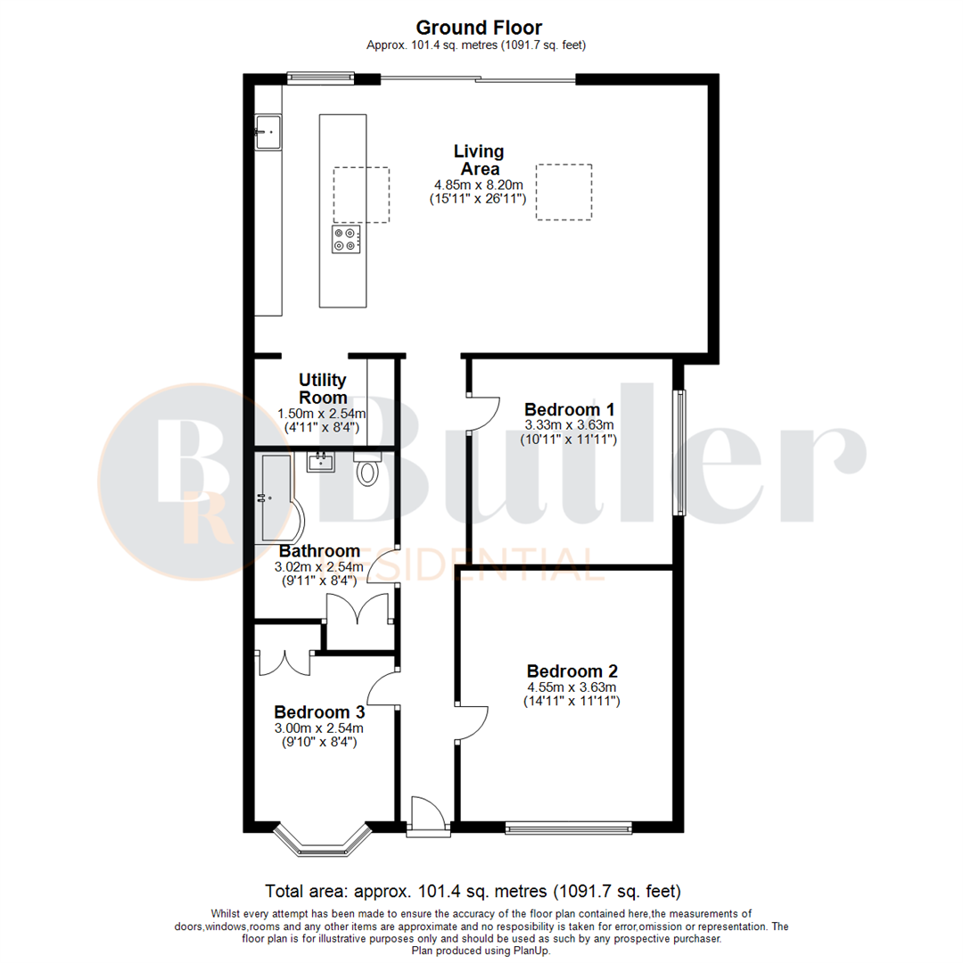 3 bed semi-detached bungalow for sale in Gostwick Place, Willington - Property Floorplan