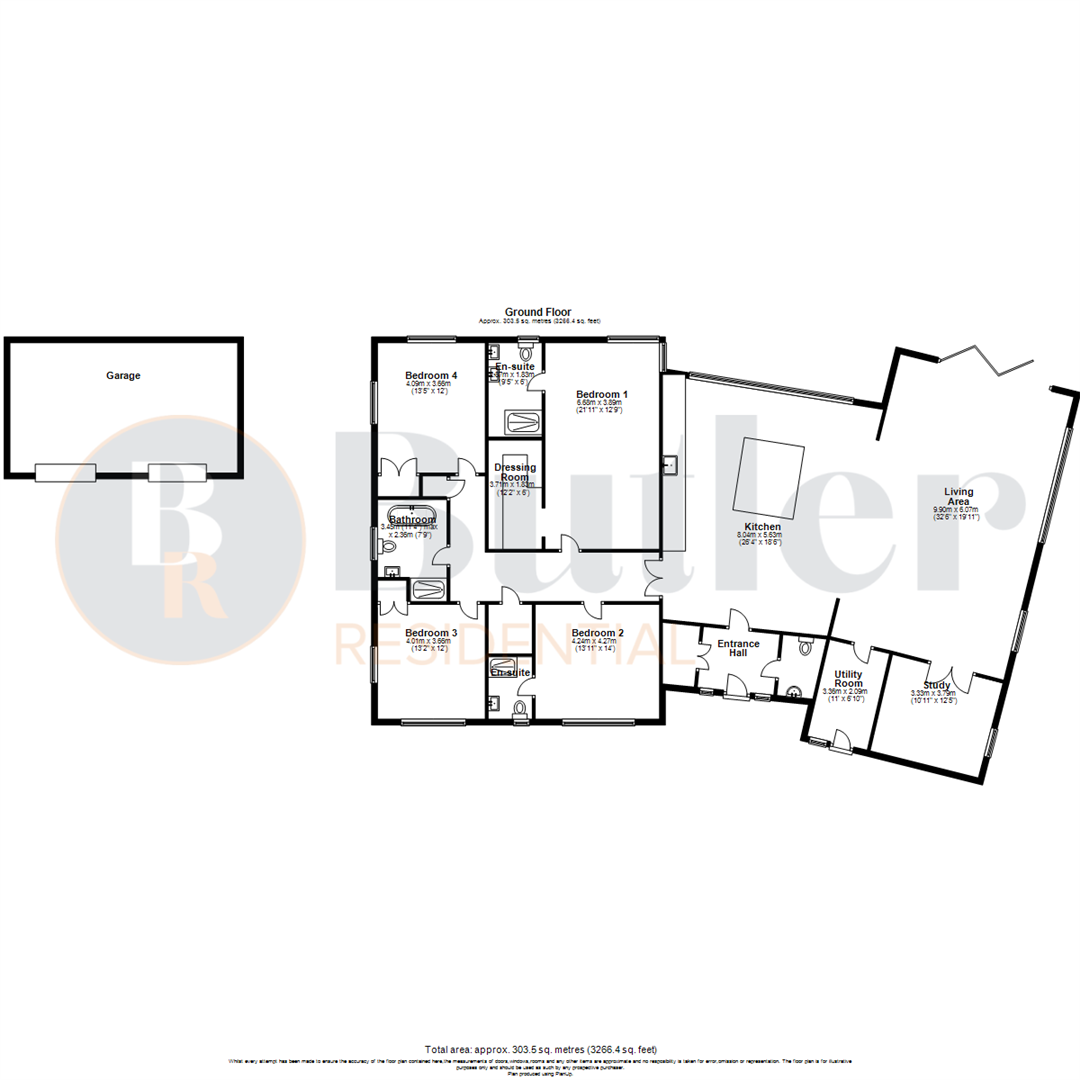 4 bed detached bungalow for sale in Grange Road, Bedford - Property Floorplan