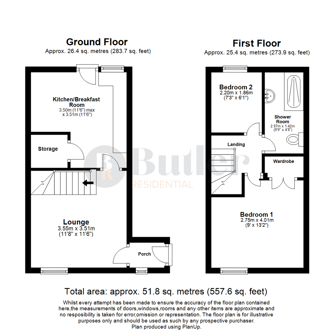 2 bed end of terrace house for sale in Ramerick Gardens, Arlesey - Property Floorplan