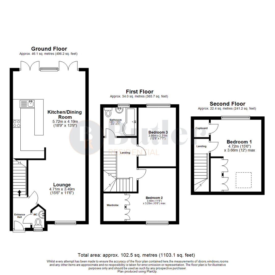 3 bed terraced house for sale in Cleveland Way, Stevenage - Property Floorplan