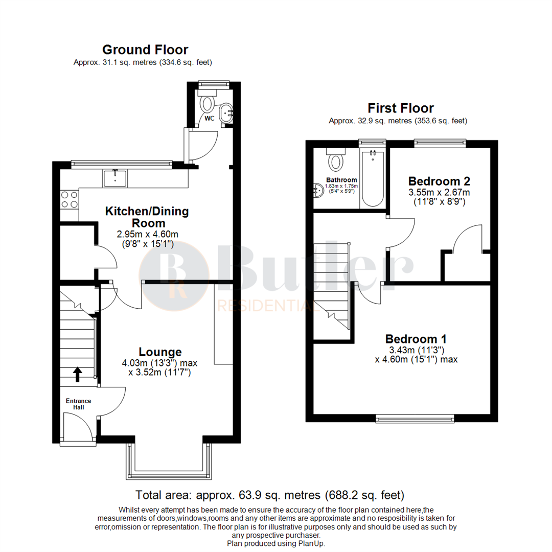 2 bed end of terrace house for sale in Groveside, Henlow - Property Floorplan