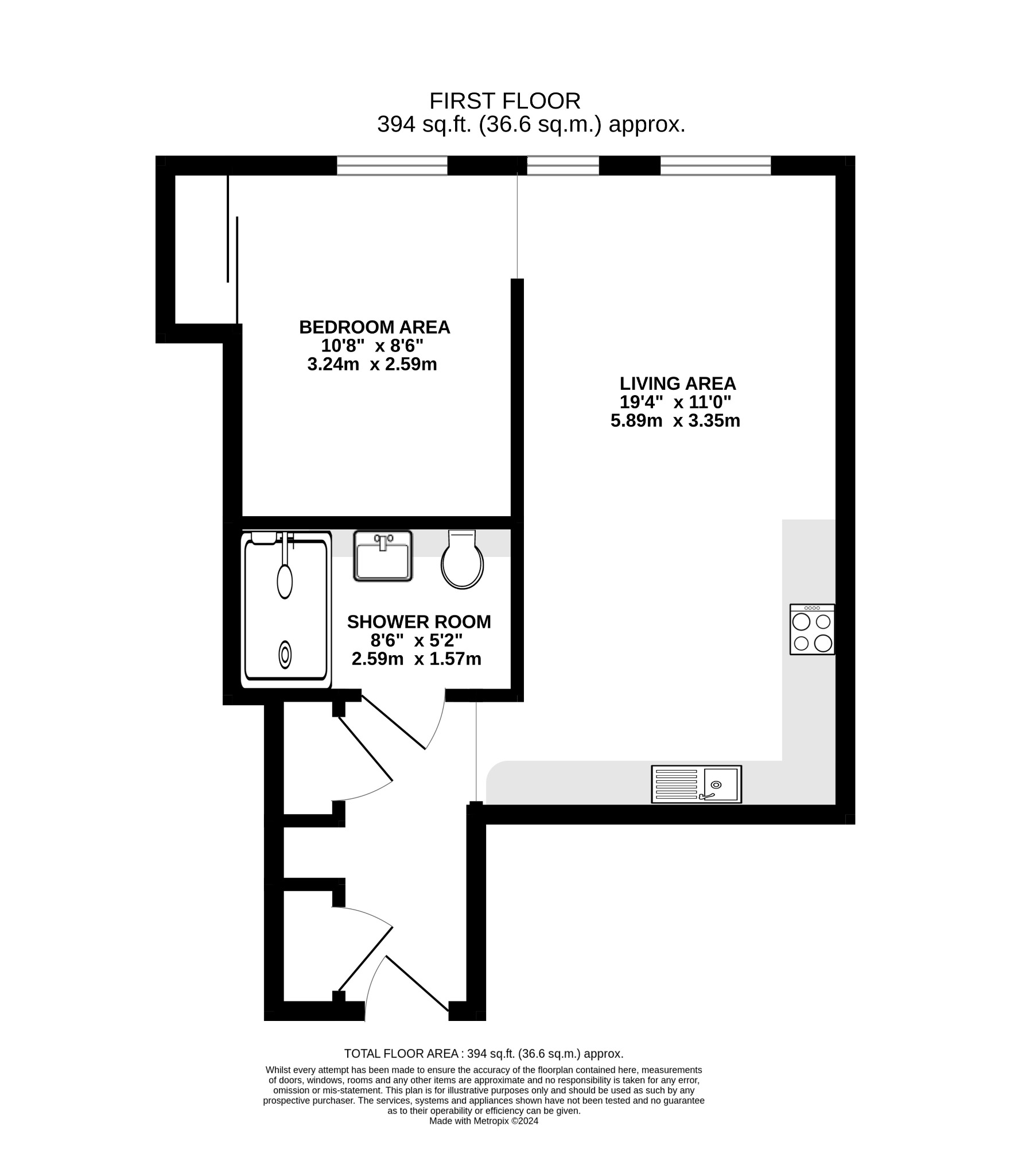 1 bed studio flat for sale in Church Road, Fleet - Property floorplan