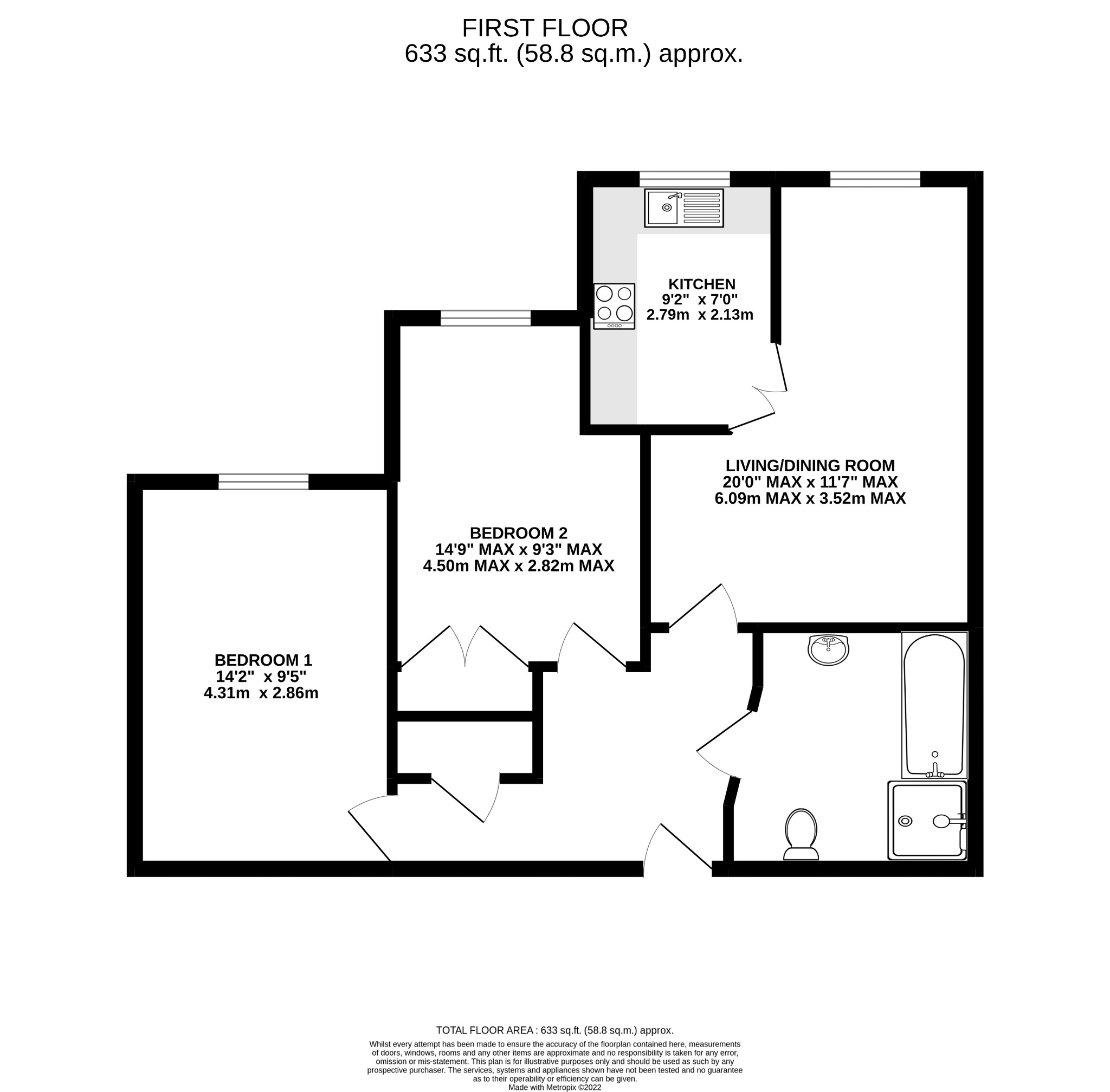 2 bed flat for sale in Windsor Way, Aldershot - Property floorplan