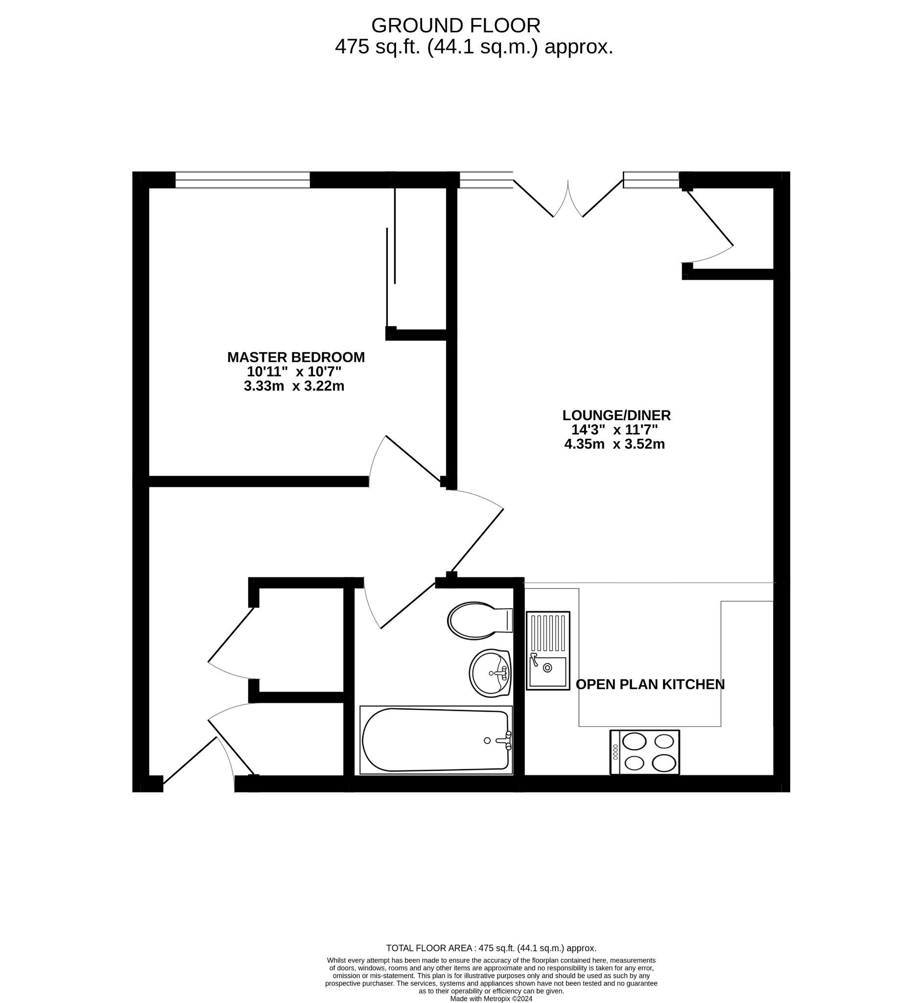 1 bed flat for sale in Hurst Avenue - Property floorplan