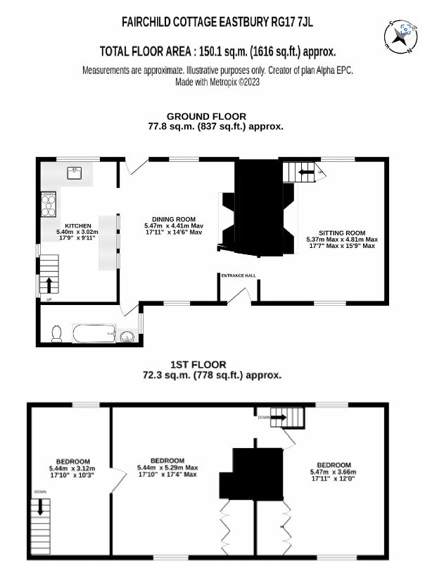 3 bed cottage for sale, Hungerford - Property floorplan