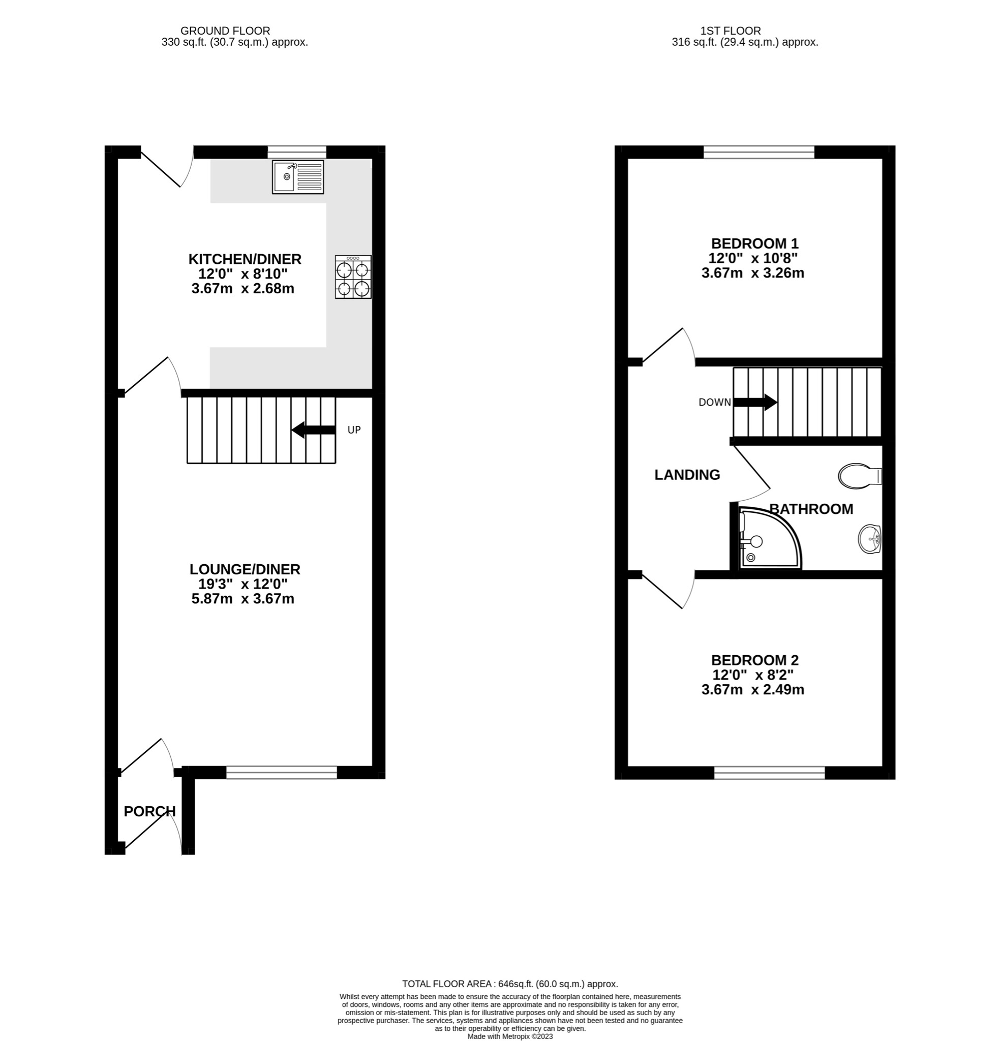 2 bed terraced house for sale in Eastbourne Avenue, Stevenage - Property floorplan