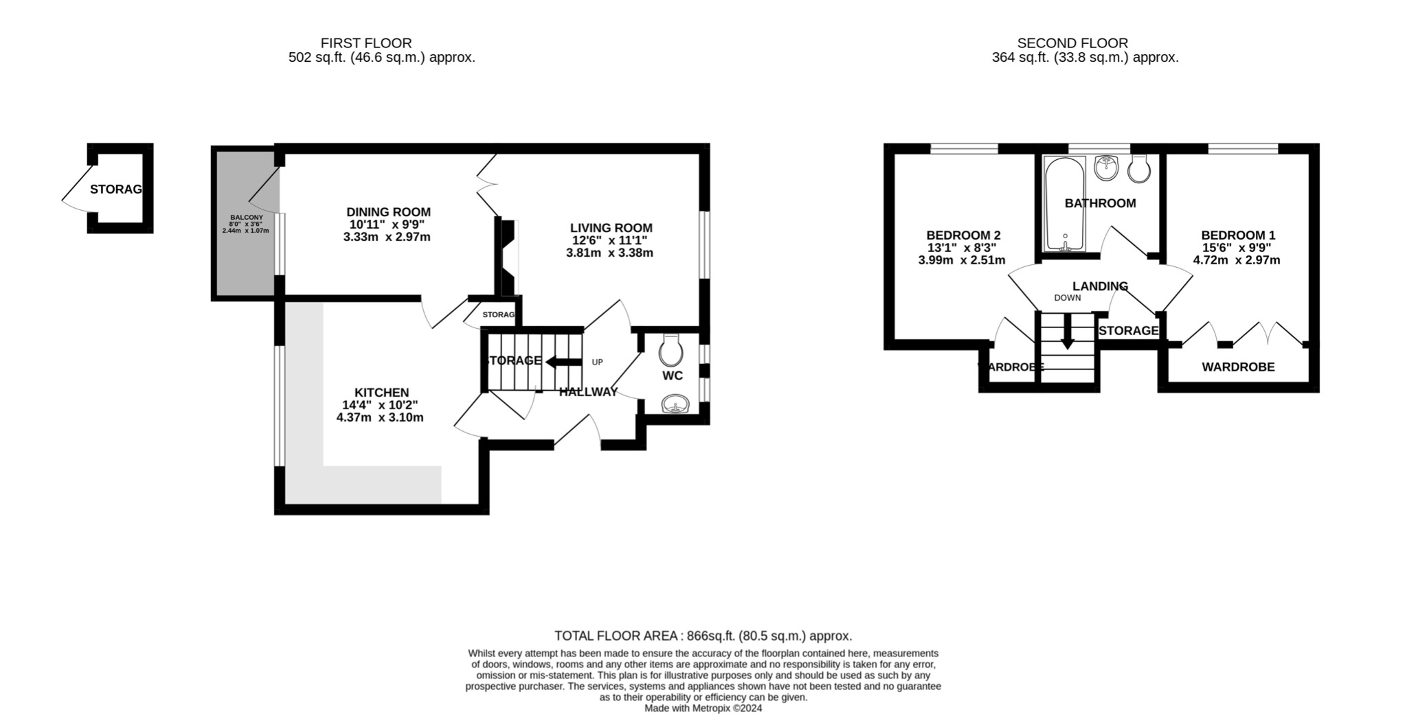 2 bed flat to rent in Southend Close, Stevenage - Property floorplan