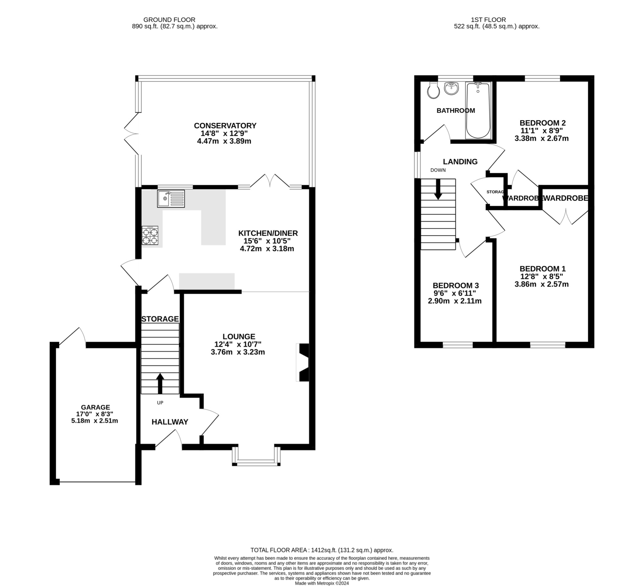 3 bed link detached house for sale in Wheatlands, Stevenage - Property floorplan