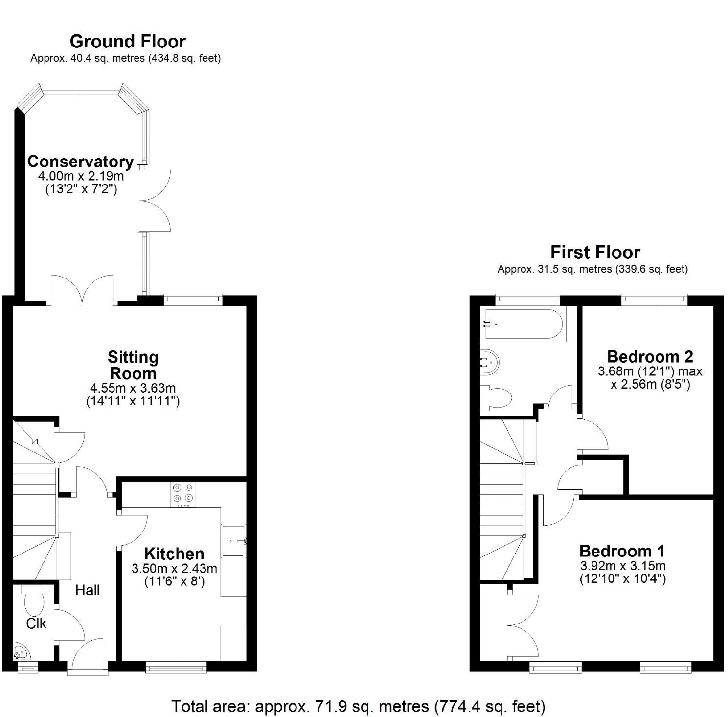 2 bed semi-detached house for sale in Knebworth Gate, Stevenage - Property floorplan