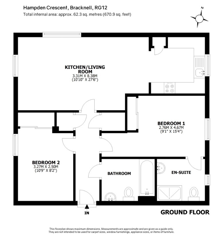 2 bed flat to rent in Hampden Crescent, Bracknell - Property floorplan