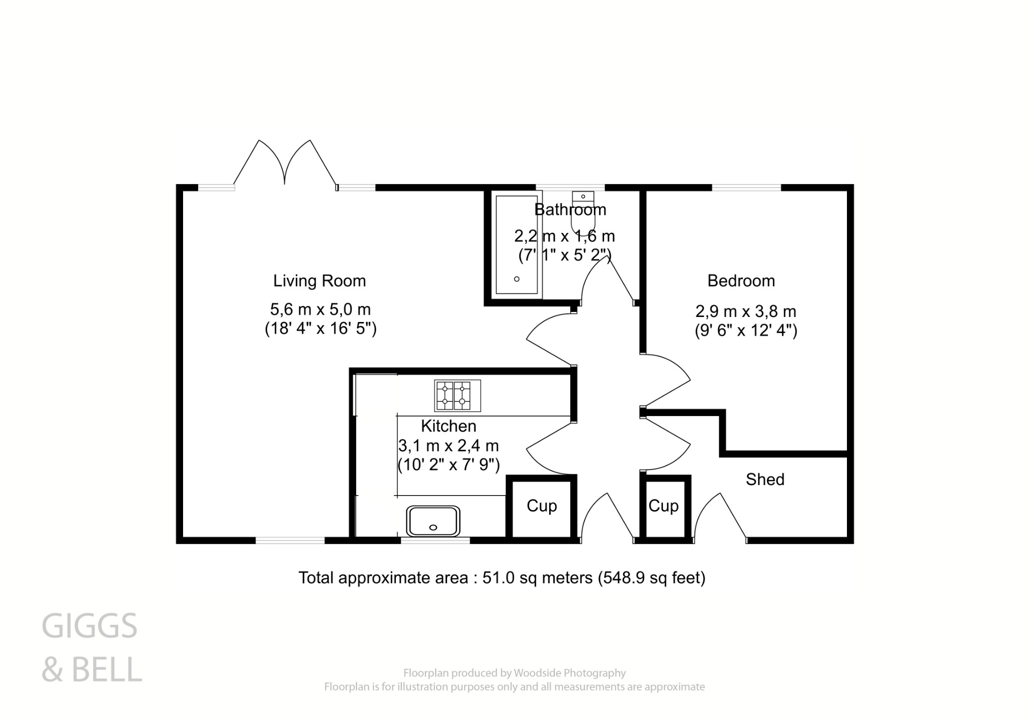 1 bed ground floor maisonette for sale in Denmark Close, Luton - Property Floorplan