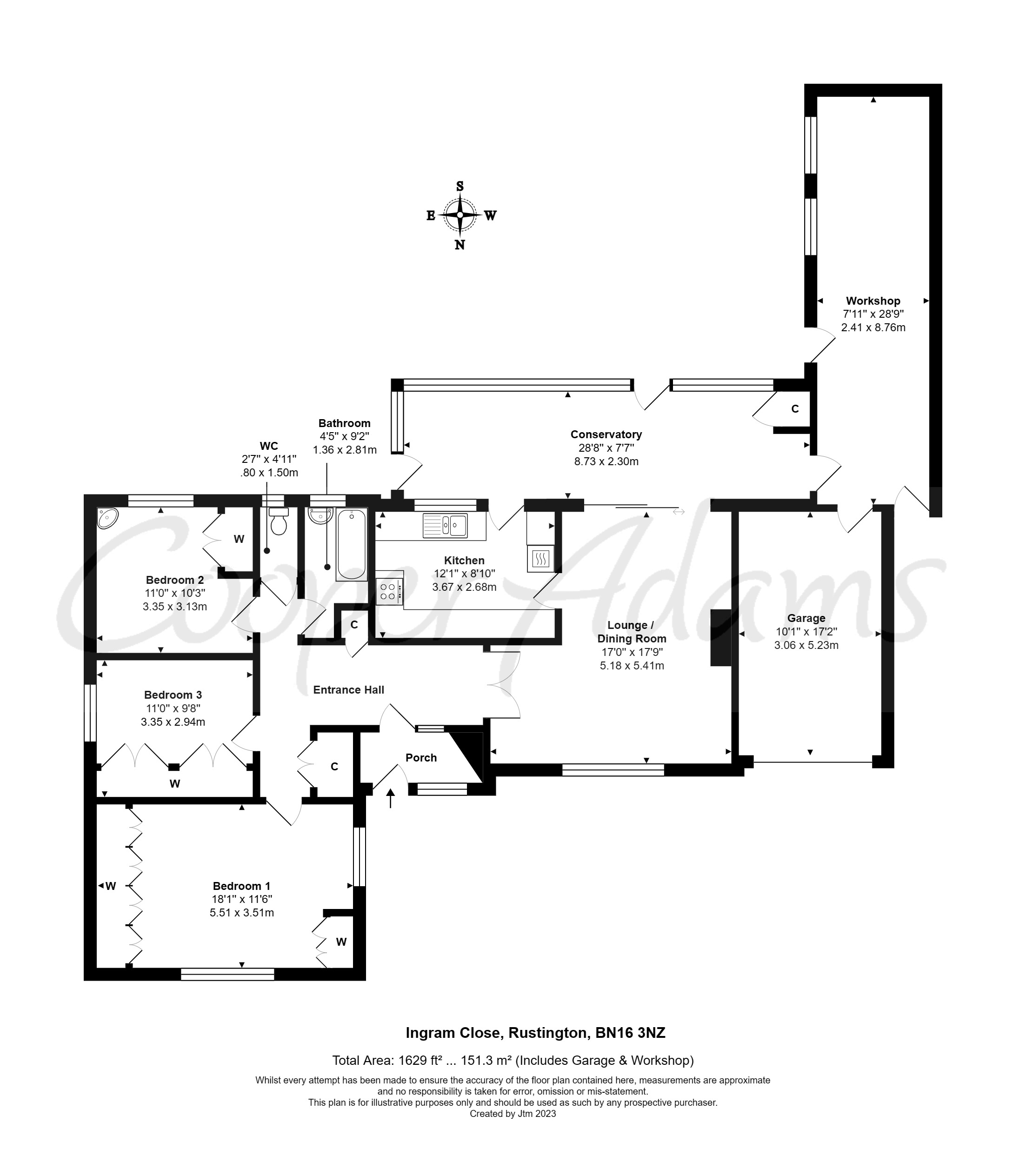 3 bed bungalow for sale in Ingram Close, Rustington - Property floorplan