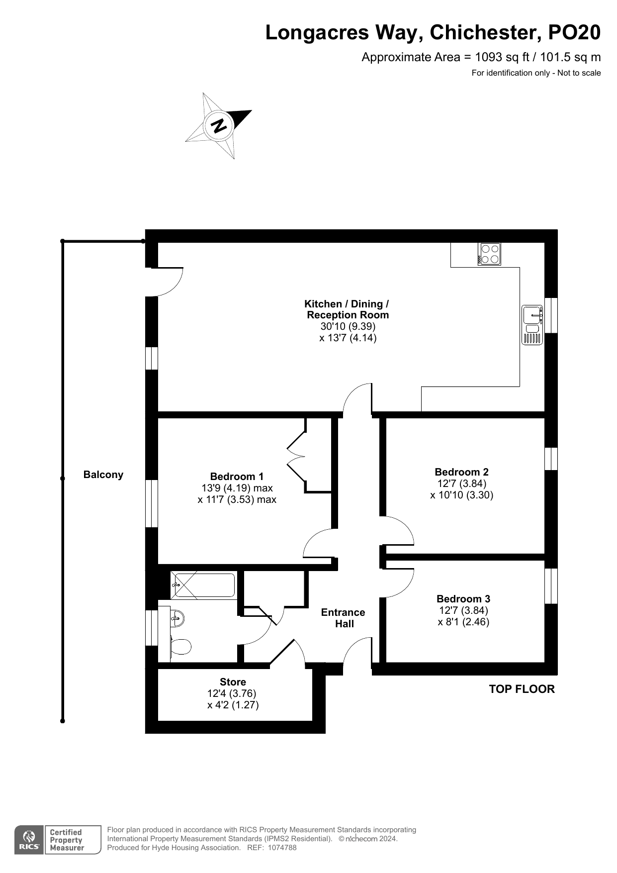 3 bed apartment for sale in Longacres Way, Chichester - Property Floorplan
