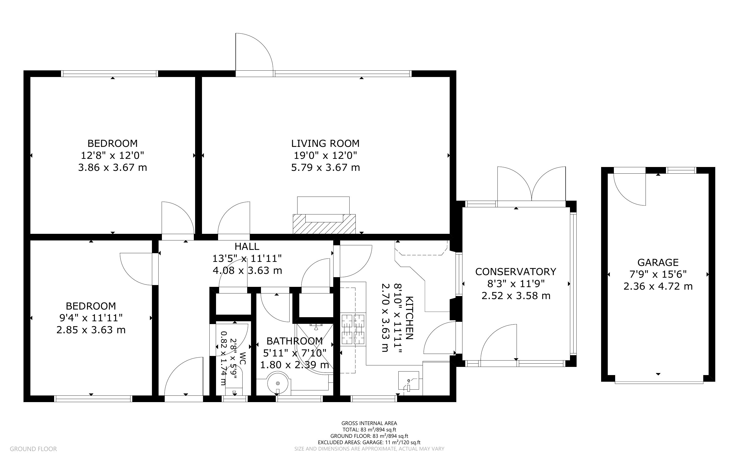 2 bed bungalow for sale in Hughes Close, West Meads - Property Floorplan